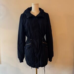 Thread & Supply Black Drawstring Waist Anorak Hooded Utility Jacket Women R